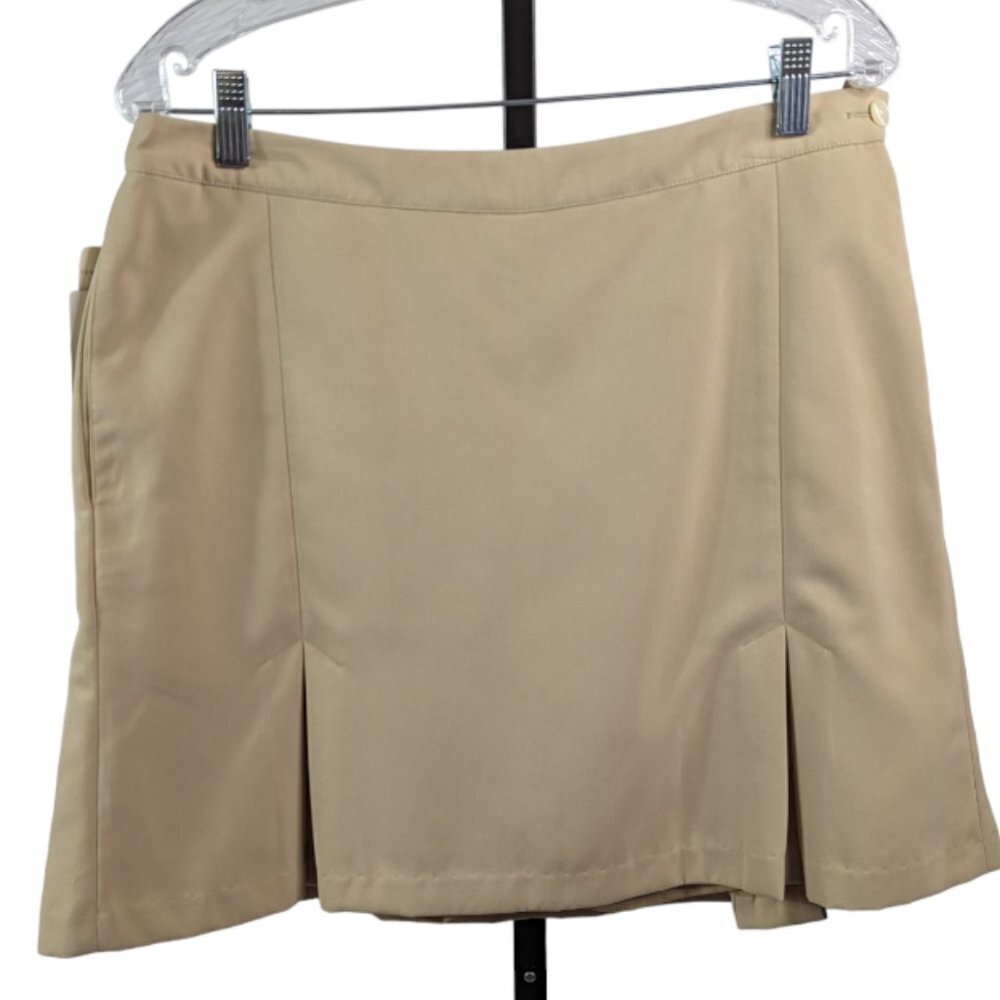 TOMMY HILFIGER GOLF Flat Front Pleated Anna Skirt Skort Khaki Size 10